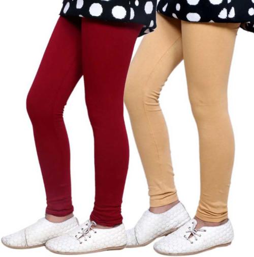 Tik Tok Wears Girls Beige, Black Solid Cotton Blend Pack of 2 Leggings