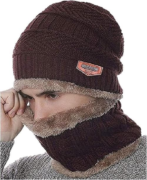 UZAN Winter Woolen Warm Unisex Bannie with Neck Warmer Cap