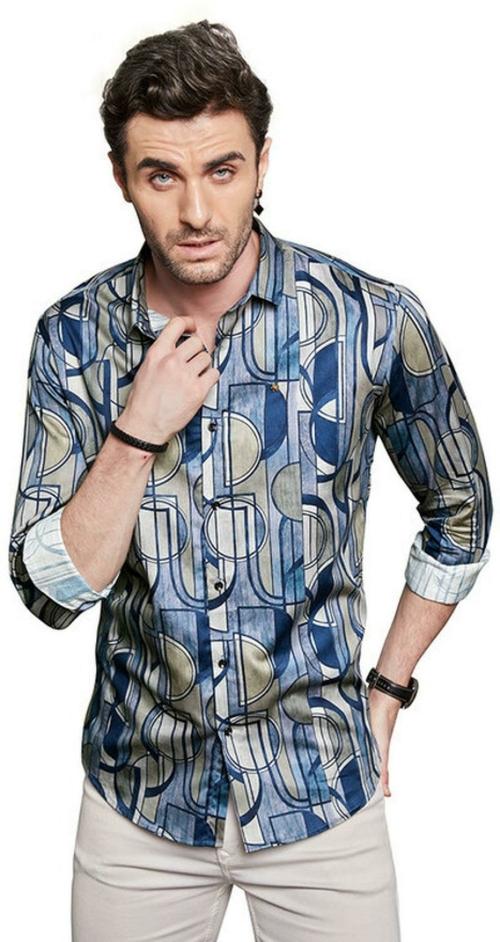 ALMATY Marlon Blue Artistic Print Shirt