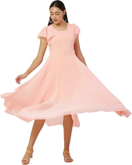 Fashion triangle Women Pink Georgette A-line Dress (M)