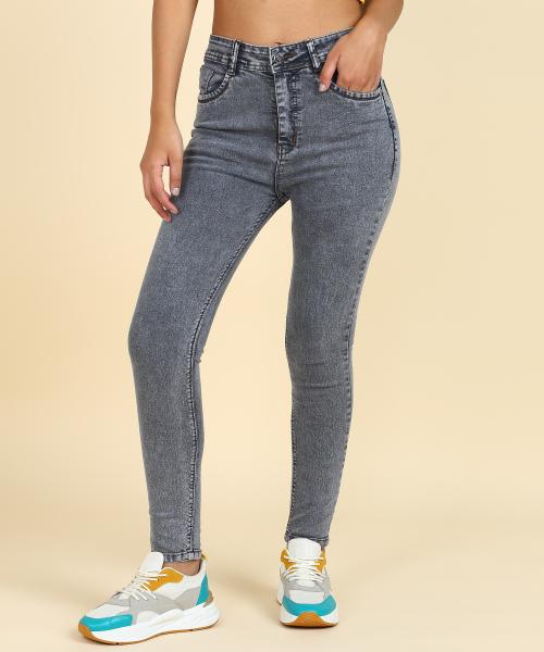 Grey Stonewash High Rise Skinny Jeans- 1201 - 38 / Grey
