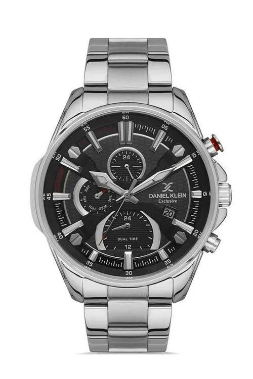 DANIEL KLEIN Analog Black Dial Silver Strap Watch for Men - (DK.1.13387-1)