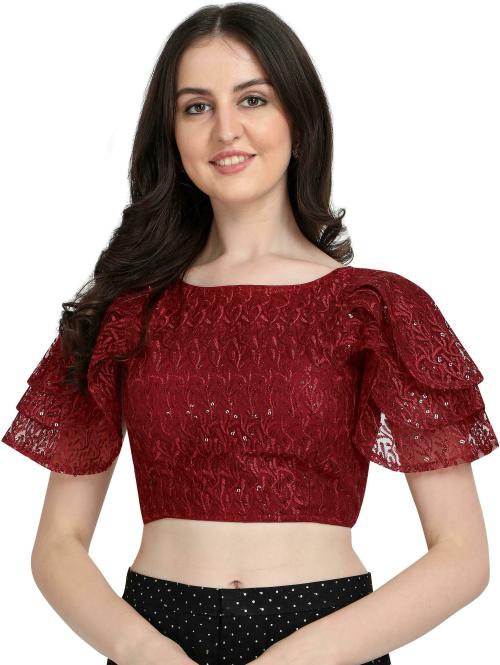 Fabviva Women Maroon Embroidered Net Blouse