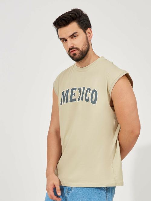 Maniac Mens Printed Round Neck Sleeveless Biscut Oversized Cotton T-Shirt