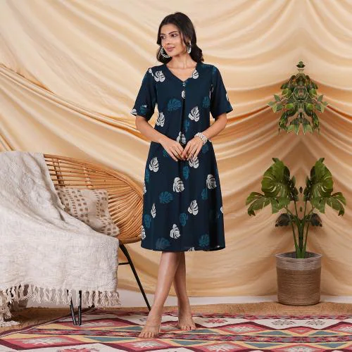 KAMI KUBI printed cotton a line dress with box pleat and pocket (M)