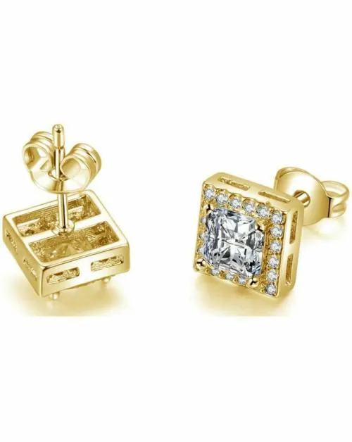 Nilus Collection Square Shape Stud Earrings Gold for (Baby Girls and Girls and Women)