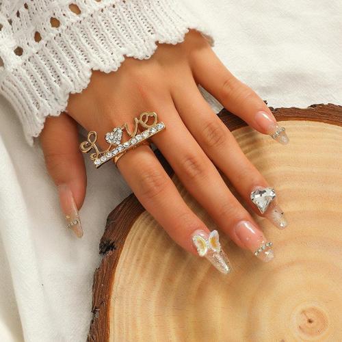 ARZONAI LOVE creative design sense fashion exaggerated diamond adjustable letter ring Metal Ring
