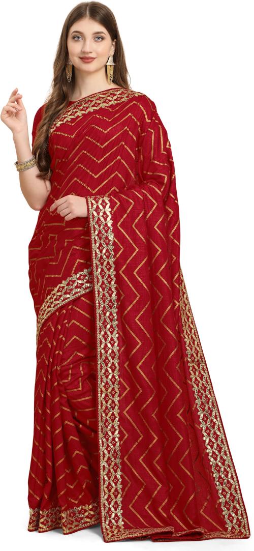 IrisTheStudio Women Red Silk Blend Embroidered, Printed Leheria Saree - Pr_Ferrari