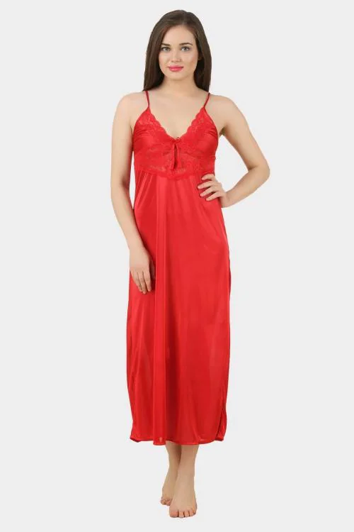Fasense Satin Red Nightdress Long Nighty