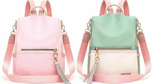 SAHAL FASHION Pink and Green Artificial Leather Waterproof Backpack 8 L (Pack of 2)
