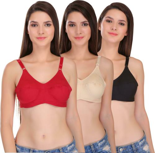 Featherline Women Multicolor Pure Cotton Pack of 3 Bra ( 34E )