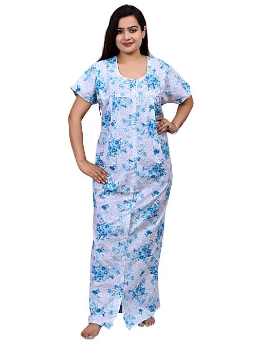 NACNO Women's Pure Cotton Front Open Sleepwear Nighty/Maxi/Nightgown cotton Night Gown nightwear nighty