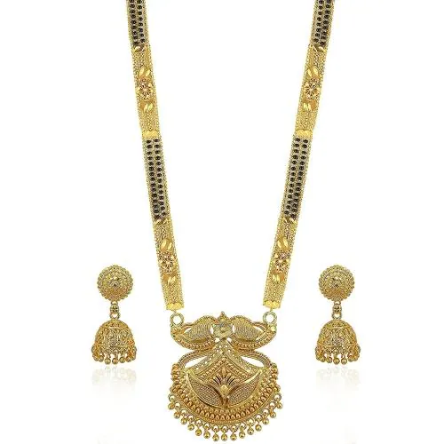 Nens Jwl Women Gold Plated Traditional Necklace and Earring Set (GOLD PATTA-003)