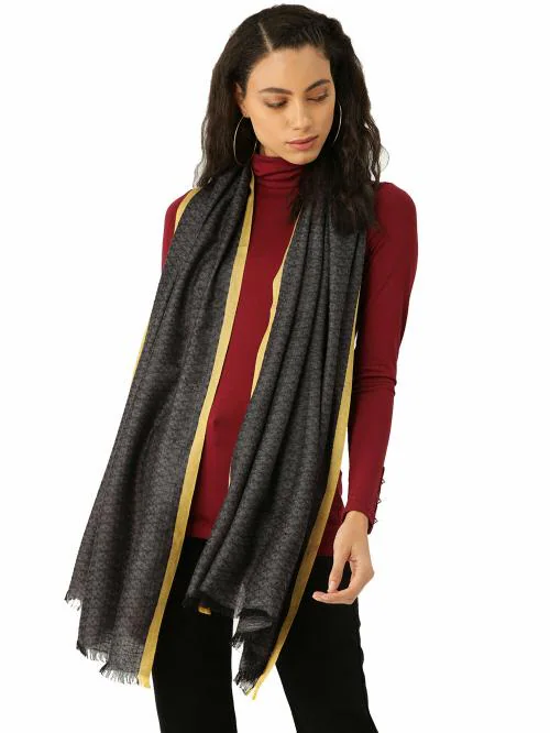 Anekaant Grey & Yellow Woven Diamond Weave Pure Viscose Rayon Stole
