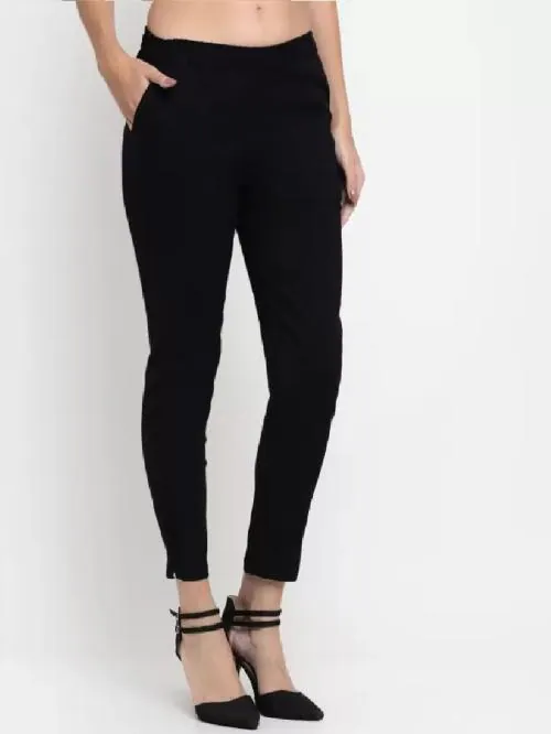 KAFF Womens Cigarette Fit Lycra Trouser pant-Black-XXL