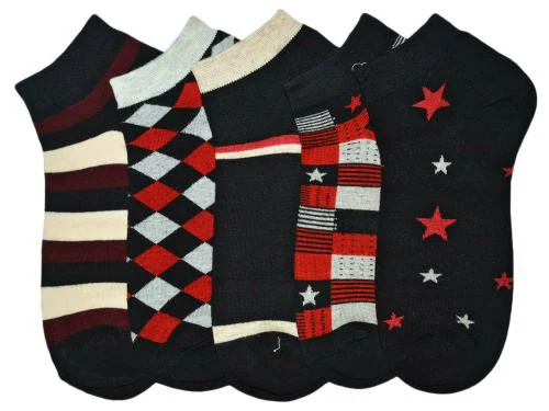 Me Stores Men Black Cotton Ankle Length Socks - Free Size (Pair Of 5)