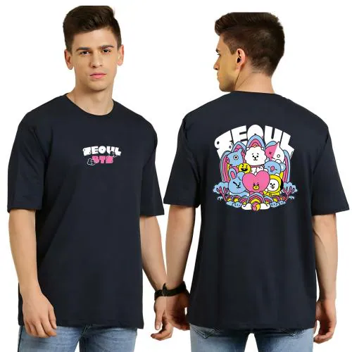 Cloflix Bts Print Navy Oversize Cotton T Shirt For Men Men Tshirt/Tshirts For Men/T Shirt/Mens T-Shirt Bts Printed Oversized T-Shirt