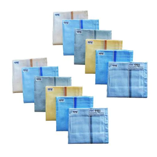 ASHOKA Branded Light Multi-Colour Border 100% Pure Cotton Handkerchief for Men| Durable, Highly Absorbent, Well Stitched Pure Cotton Handkerchiefs | Gift to Yourself and Your Dearones (Pack of 12)