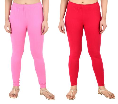 PREEGO Women Baby Pink & Rani Pink Ankle Length Solid Leggings Pack Of 2