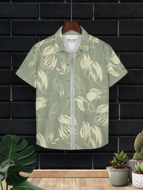 HELLCAT Light Green Trendy Regular Fit Printed Causal Shirt For Boys