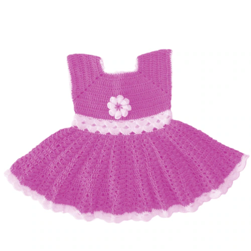 DORCHIS Baby Girl Dress for 1-2 Years - Woolen Frock, Handmade with Crochet, Pink-Violet