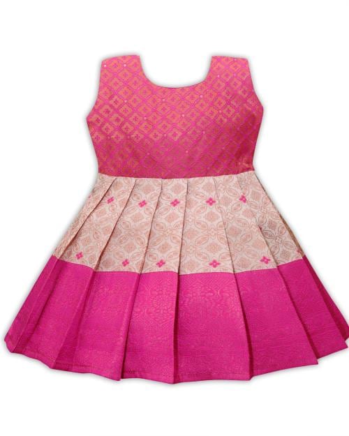 PLATYPUS WORLD South Indian Traditional Pattu Pavadai Jacquard Frock Dress for Baby Girls