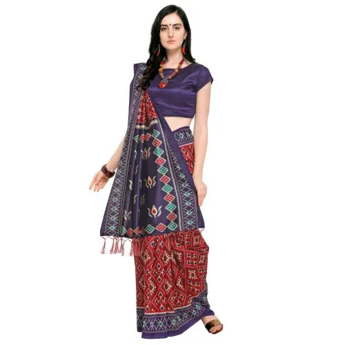 Ethnic Junction Women's Printed Manipuri Silk Saree with Blouse Piece