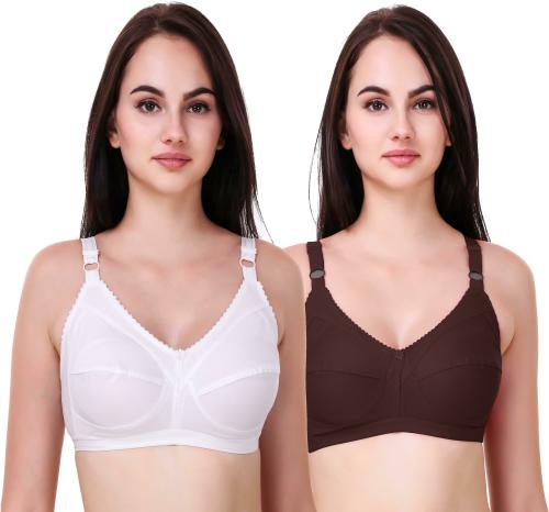PIYLU Women's White Cotton Pack of 2 Non Padded Bra (40)