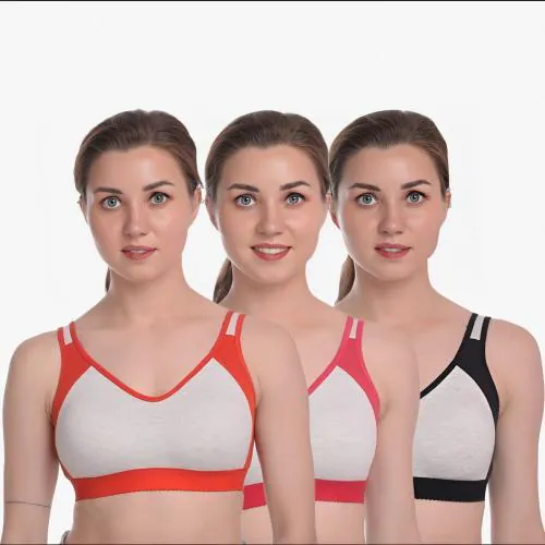 FASHION BONES Premium Quality Full Coverage Sports Cotton Blend Bra For Women | Sports Bra Pull-on Bra Combo | Soft Stretchable Cotton Breathable Fabric Sport Bra For Women - Multicolor (40 B)