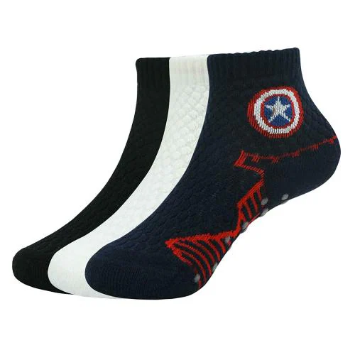 BALENZIA Unisex Navy, White, Black Dyed Cotton Pack of 3 Ankle Length Socks (7-9Y)