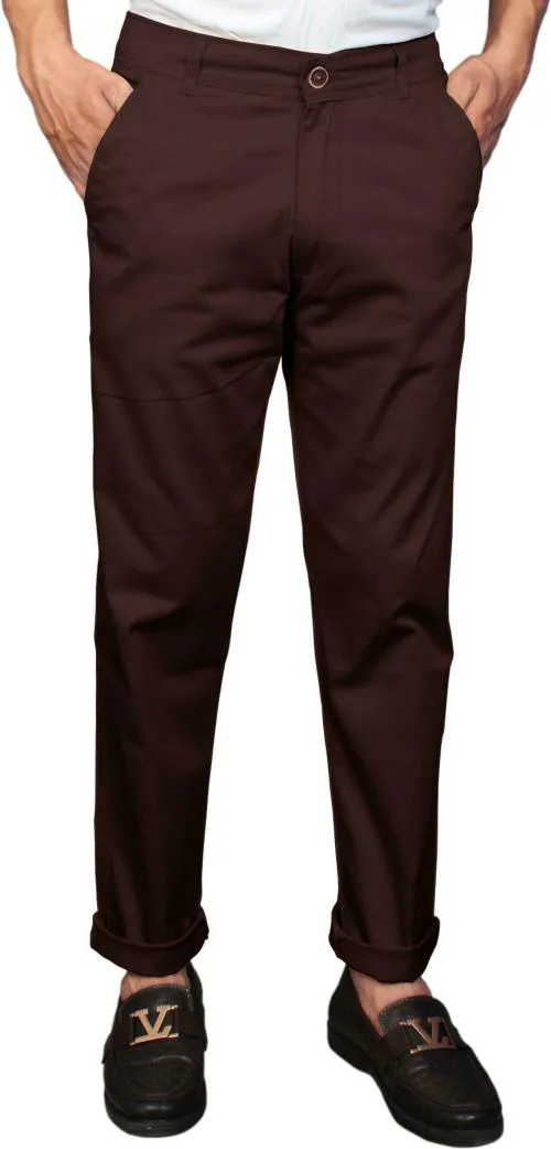 BEN AMERA Men Brown Solid Cotton Blend Trousers (32)