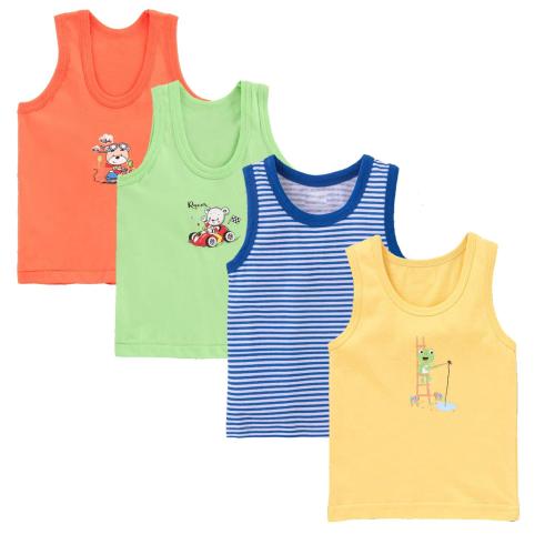 UCARE Boys Multicolor Cotton Pack Of 4 Sleeveless Vest (6 Months-12 Months)