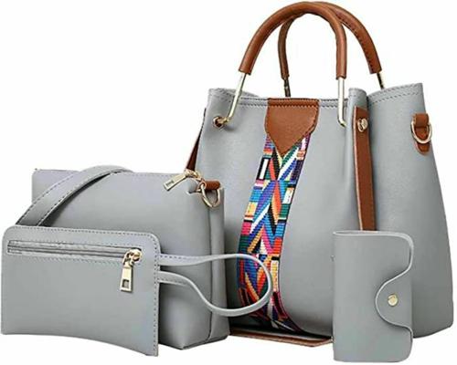 Hercraft Handbag For Women. Combo Of Set Of 4 Bags(1 Main Handbag, 1 Sling Bag, 1 Sider Bag And 1 Card Holder) Grey