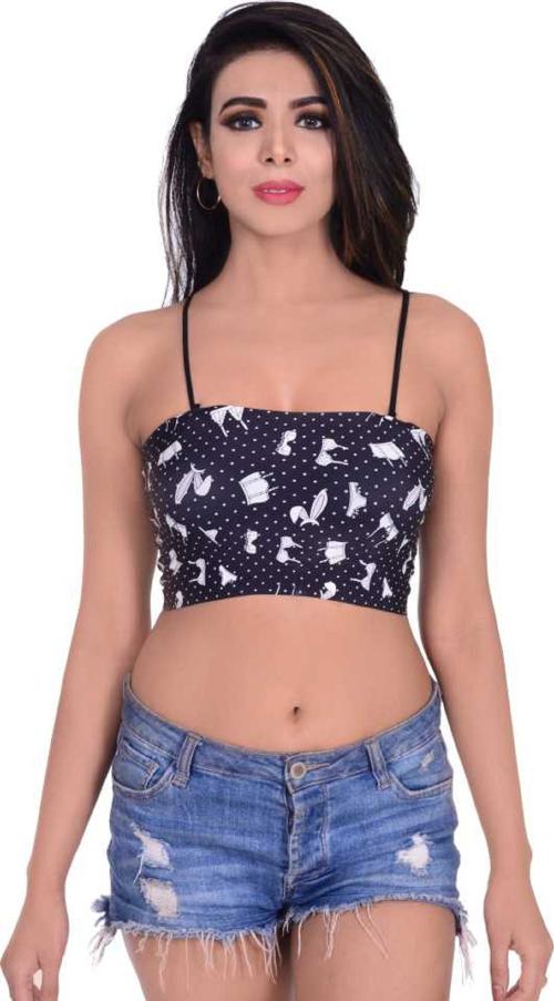 MIXCART Lightly Padded , Girls,Crop top , Tube Top Wire Free Seamless Push Up Everyday Wear Printed Bra , Pack Of 1 , Black
