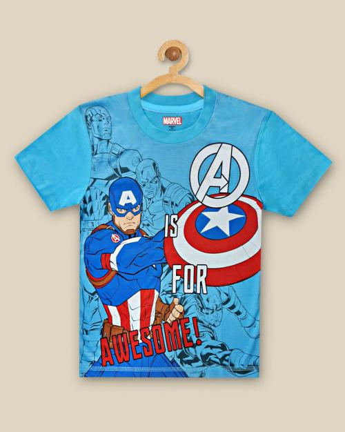 Kidsville Boys Captain America Printed Blue Tshirt