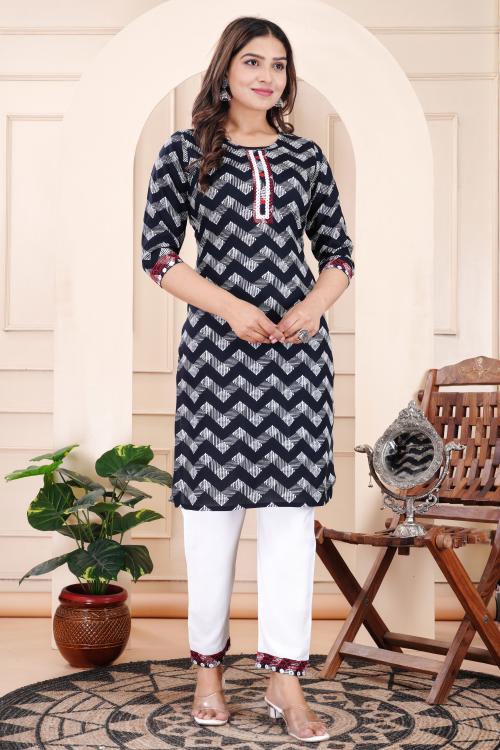 Varsha Fabric Black Embroidered Kurta White Pant Set