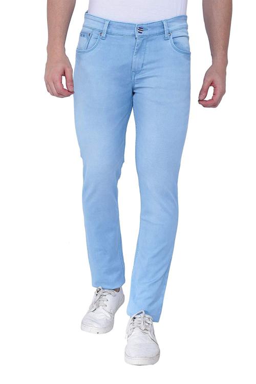 FLAGS Mens Cyan Cotton Slim Fit Stretch Jeans