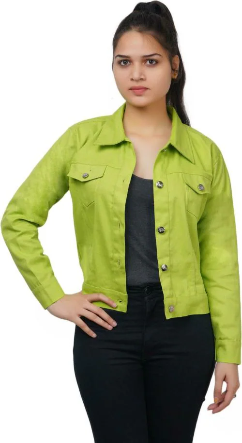 Buy Trendzmy Women Parrot Green Solid Cotton Blend Full Sleeve Denim ...