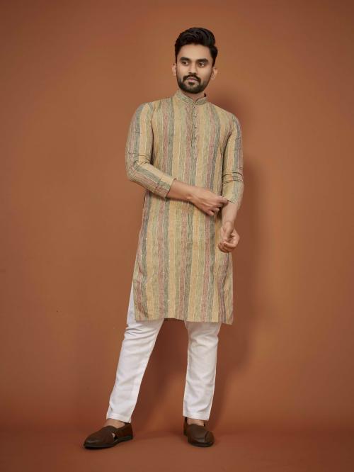 Well Tex Men Brown Woven Linen Kurta And Pyjama Set (Xl)