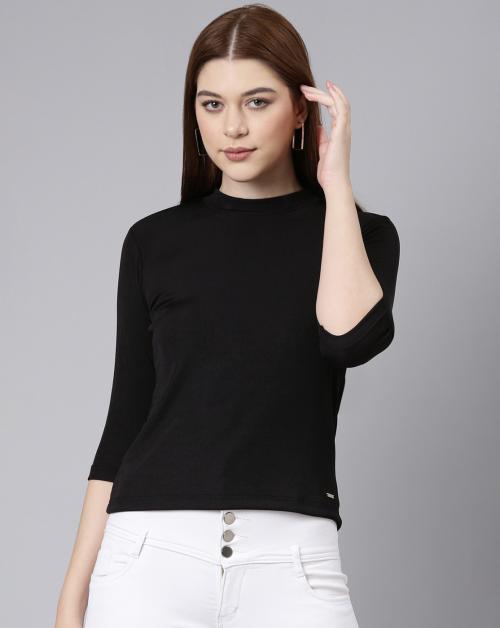 Twinbirds Black Women High Neck Top