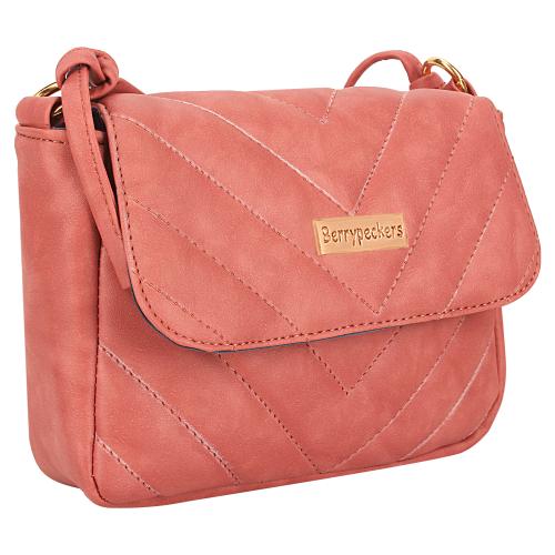 Berrypeckers Faux Leather Fashionable & Stylish Quilted Sling Bag for Women - Peach