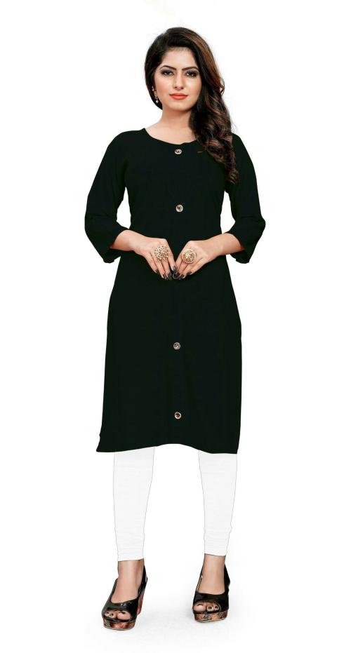 Buy Fabthreads Women Black Solid Cotton Rayon Straight Kurta (L) Online