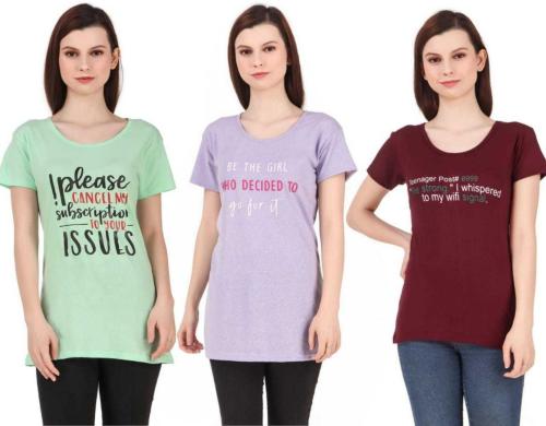 HighSeas Women Multicolor Printed Cotton Blend Round Neck T-Shirt - XL (pack of 3)