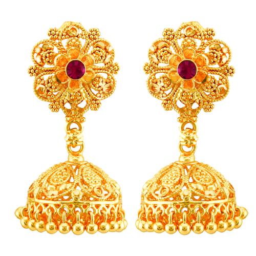 MEENAZ Traditional Temple One Gram Gold Brass Copper South Indian Screw Back Studs Meenakari Stone Ear Chains Hair Peacock Jhumkas Jhumka Earrings Combo for Women Girls Wedding chain -GOLD JHUMKI-M101