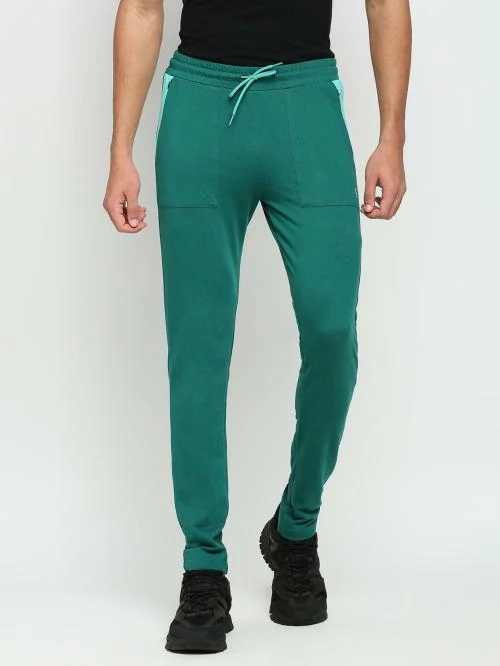 FiTZ Men Green Solid Cotton Blend Fitted Track Pants