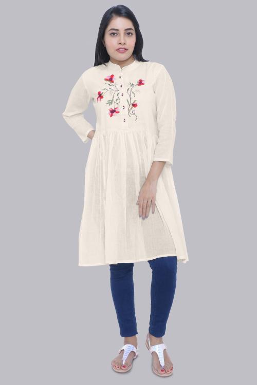 YOELLA Women Hand embroidery Work Round Neck Flored Tunic