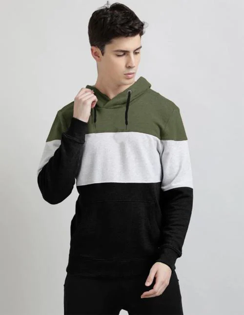 RazcalJack Full Sleeve Olive Green, White and Black Color Block Men Sweatshirt