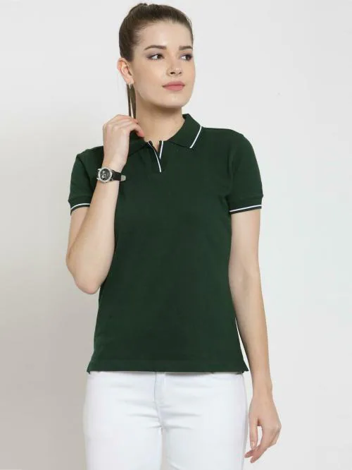 SCOTT INTERNATIONAL Women Green###White Regular Fit Polo T-shirt