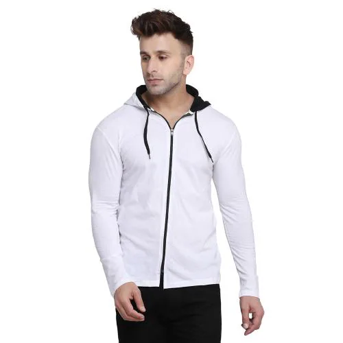 Buy Lawful Casual Men White Solid Cotton Blend Hooded T-shirt