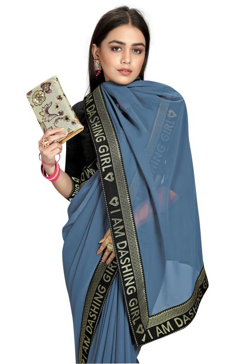 sadika women's solid plain daily wear Grey georgette saree